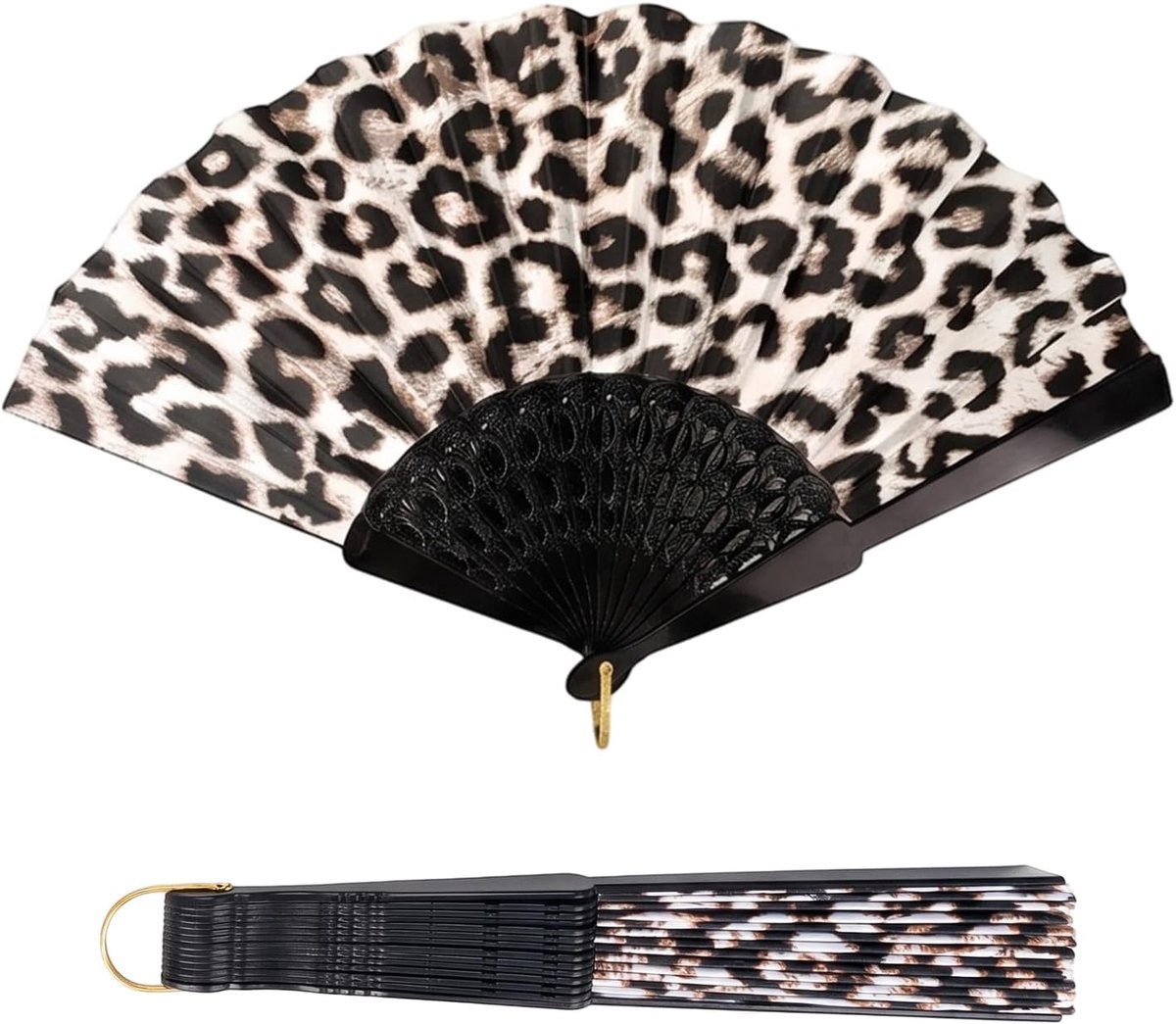 Hand Fan Foldable Portable Leopard Print Fan for Rave Disco Dancing Summer Parties Cooling Fan for Men Women (White - ShopVlot