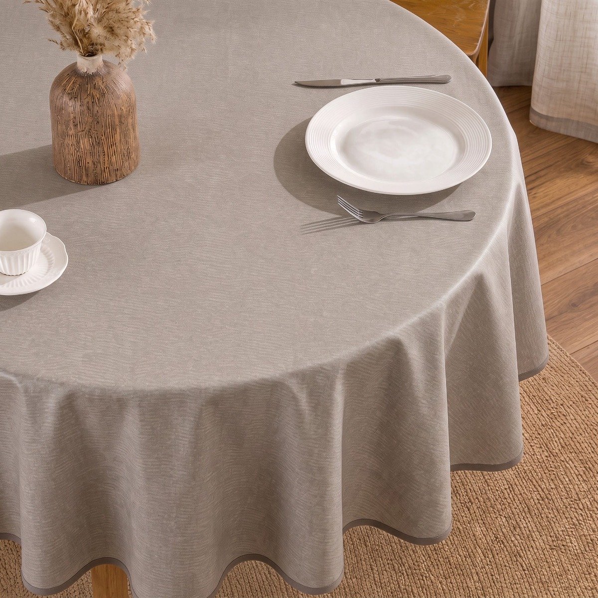 Rond Tafelzeil Effen Beige - Met Premium Molton Rug - 160cm
