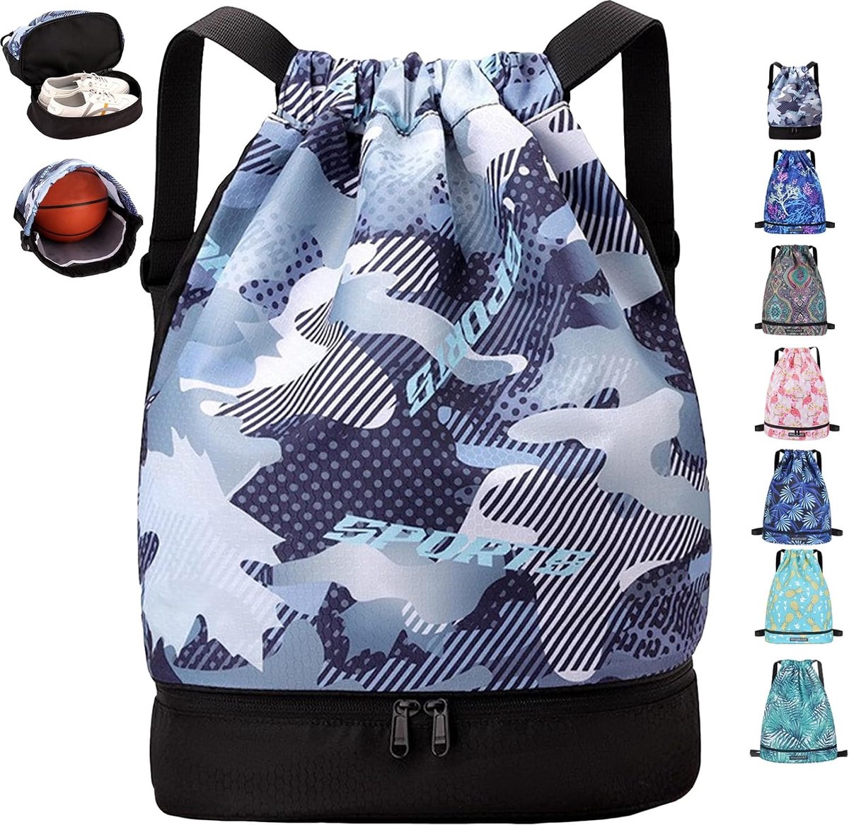 Gym Bag for Boys and Girls, Sports Bag with Drawstring and Shoe Compartment, Swimming Bag, Waterproof Backpack - ShopVlot