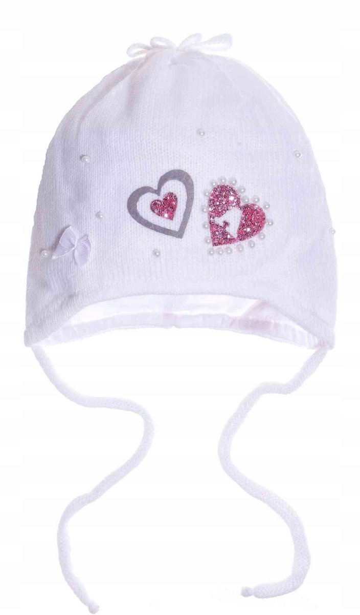 Babymutsje met Hartjes en Strikjes - Wit, Maat 42