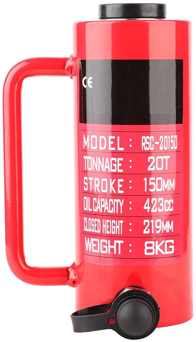Hydraulische Cilinder - Holle Pomp - Industrieel Gebruik - Automatische Olie Retour - 20 Ton - Rood