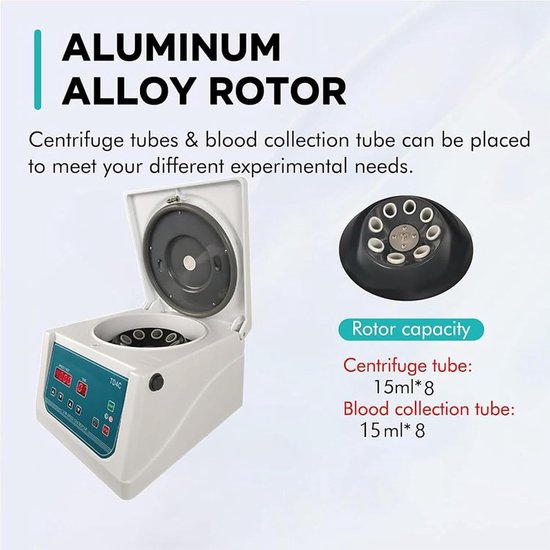 Draagbare Centrifuge - Laboratorium Separator - Monster Analyse - Microcomputer Besturing - 8x15ml Buis - Zilver — afbeelding 2