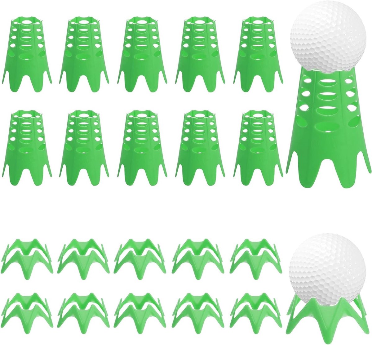 20 Stuks Golf Tees voor Simulator en Training, Perfect voor Thuis en Buiten, Geschikt voor Sportliefhebbers en Atleten (10 Hoge & 10 Lage, Groene Kleur)