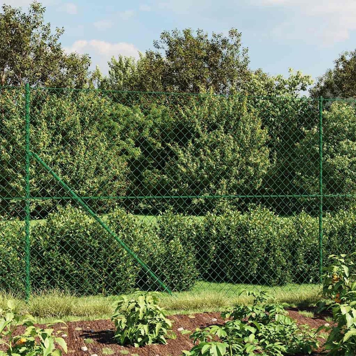 Ruitenhek met flens - Tuinhek decoratief - Veilige erfafscheiding - Verzinkt staal met coating - 14 x 10 m - Groen
