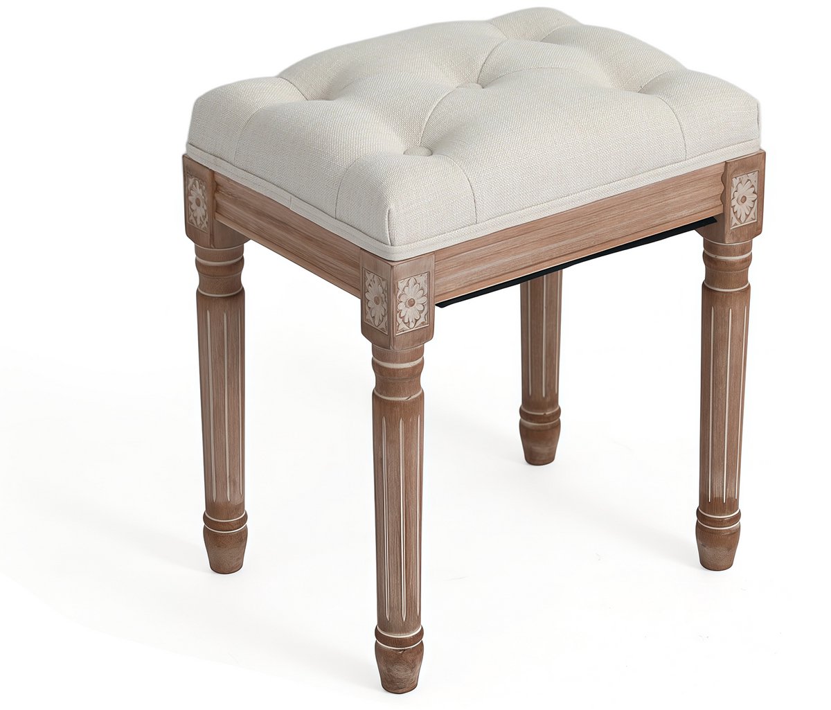 HomeMiYN Make-up Kruk – Moderne Vanity Stoel in Beige Wit – Zachte Zitkruk voor Slaapkamer en Kaptafel – Comfortabele Poef Kruk voor Make-up Tafel
