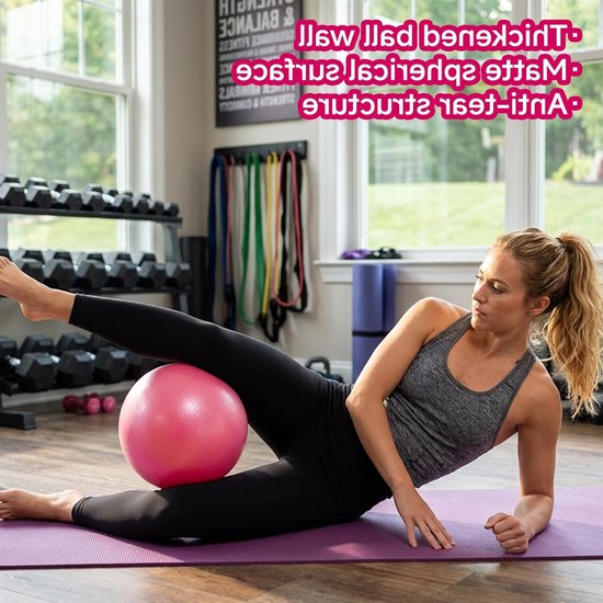 Pilatesbal 25 cm met elastische band, eenvoudig opblazen zonder pomp voor fitness, yoga, core training en buikoefeningen — afbeelding 2