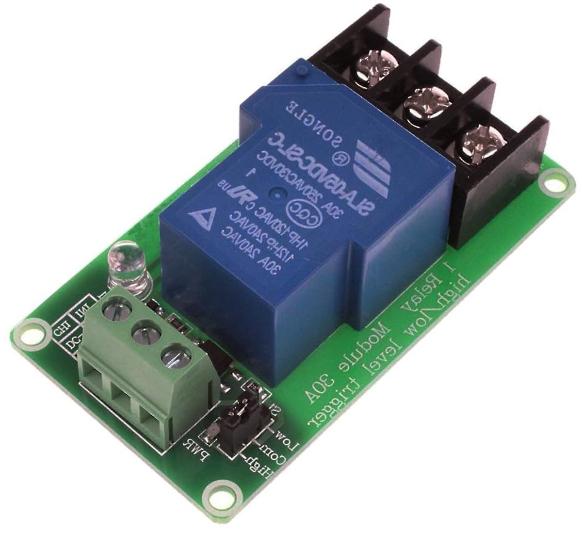 1-kanaals relaismodule, 12V schakelmogelijkheid met hoge en lage trigger, ideaal voor elektronische DIY-projecten en automatisering
