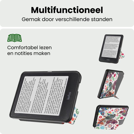 Hoes Geschikt voor Kobo Nia Hoesje Bookcase Cover Hoes Trifold Met Screenprotector - Hoesje Geschikt voor Kobo Nia Hoes Cover Case - Vlinders — afbeelding 3