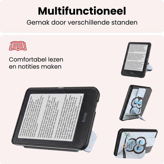 Hoes Geschikt voor Kobo Clara HD Hoesje Bookcase Cover Book Case Hoes Sleepcover Trifold - Uil — afbeelding 3
