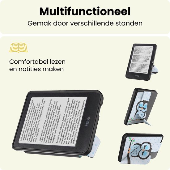Hoes Geschikt voor Kobo Clara HD - E-reader Bescherm Hoesje Case Sleep Cover Trifold Met Screenprotector - Hoes Geschikt voor Kobo Clara HD Hoesje - Uil — afbeelding 3