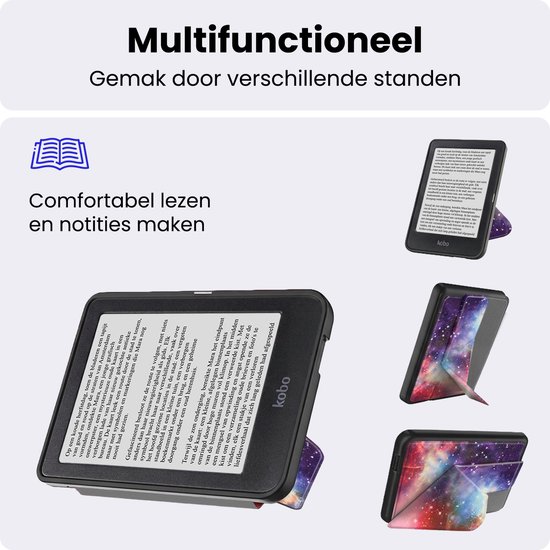 Hoes Geschikt voor Kobo Clara HD - Luxe E-reader Trifold Case - Bescherm Hoesje Book Cover - Galaxy — afbeelding 3