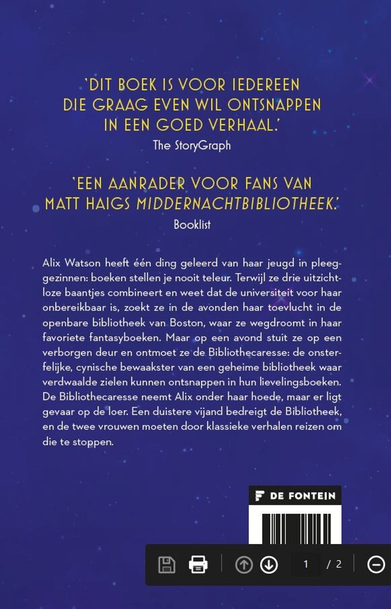 Achterkant van een boek met citaten en een samenvatting. De tekst is geel en zwart.