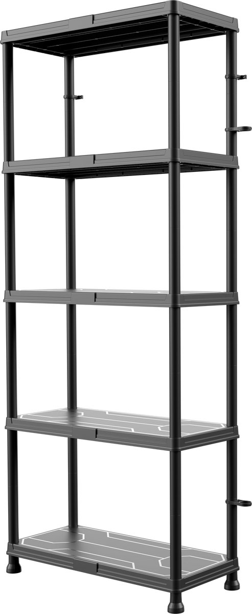 Baulich Kunststof Rek 175×74×32 cm - 5 Legplanken - Draagvermogen 125 kg - Klikmontage - Zwart