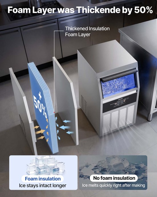 VEVOR Commercial Ice Maker Machine, 68 kg/24h met 14 kg Opslagcapaciteit, Ingebouwd/Losstaand/Onder Kast, Staalvrij Ijsmachine met Led Display & Zelfreinigend, voor Home Bar Restaurant — afbeelding 5