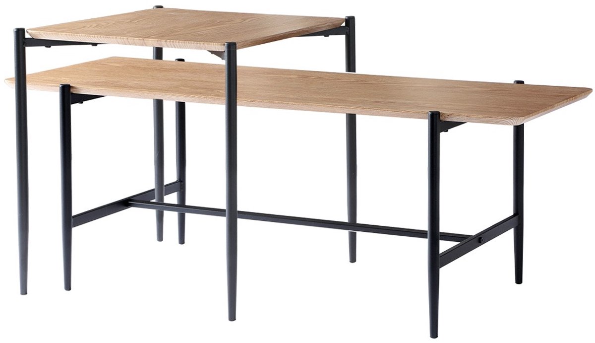 CALICOSY - Set van 2 houten salontafels in nestvorm met zwarte metalen poten L100 cm - JESSIE