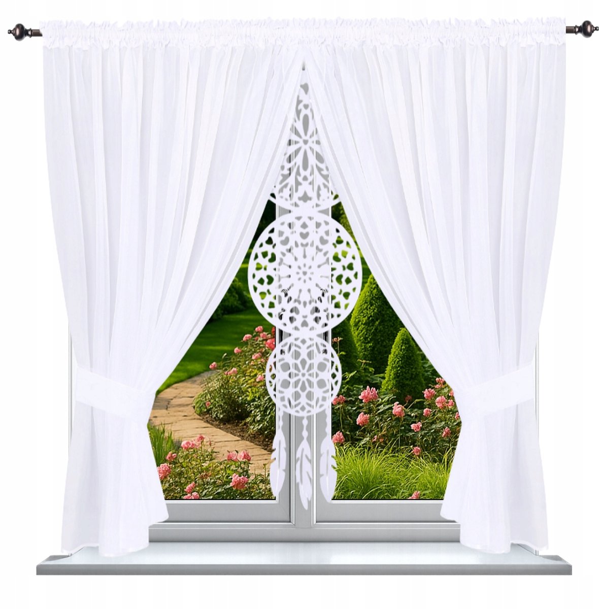 NOW-ART Dromenvanger - Vitragegordijn met paneel - Wit - 130 x 300 cm Wit;Zilver