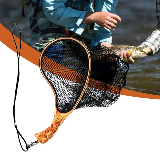 Schepnet Vis - Vangnet Forel - Vissen en Loslaten - Visvriendelijk Ontwerp - 35x17x25 cm - Houtkleurig — afbeelding 5