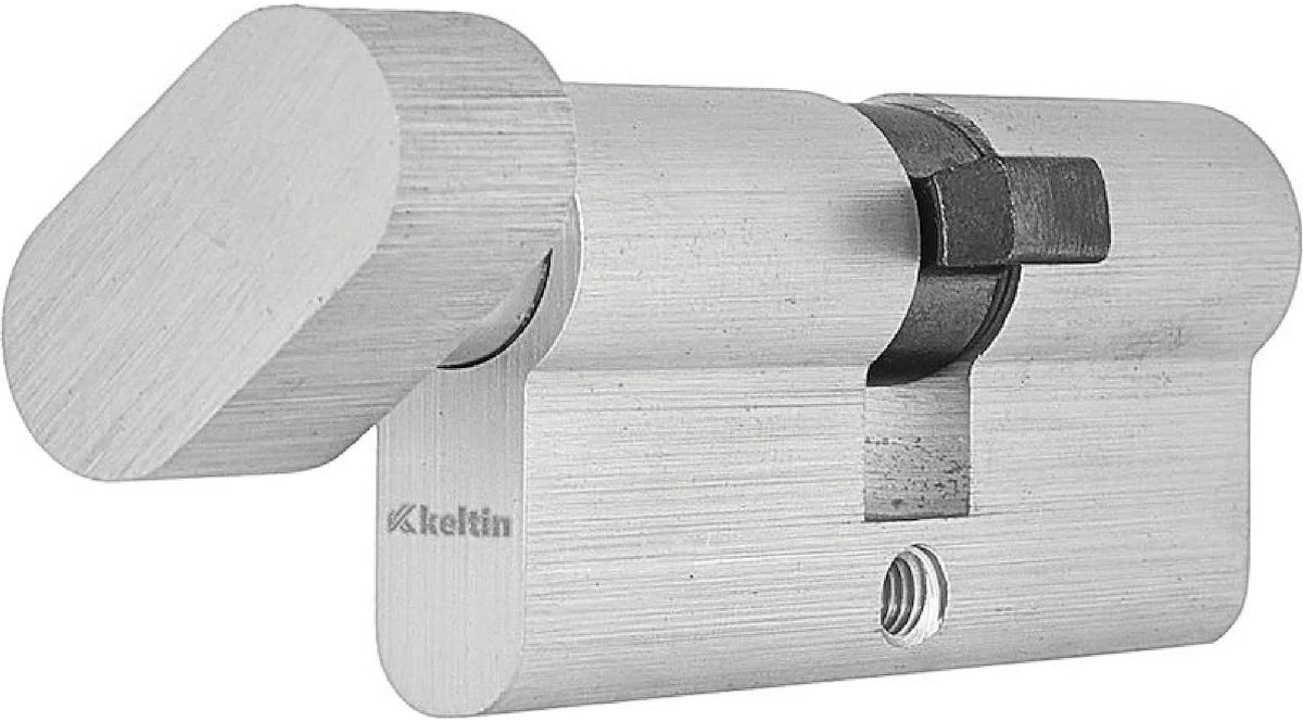 Keltin Knopcilinder 40/40G mm nikkelkleur met draaiknop, 3 sleutels en montageschroef
