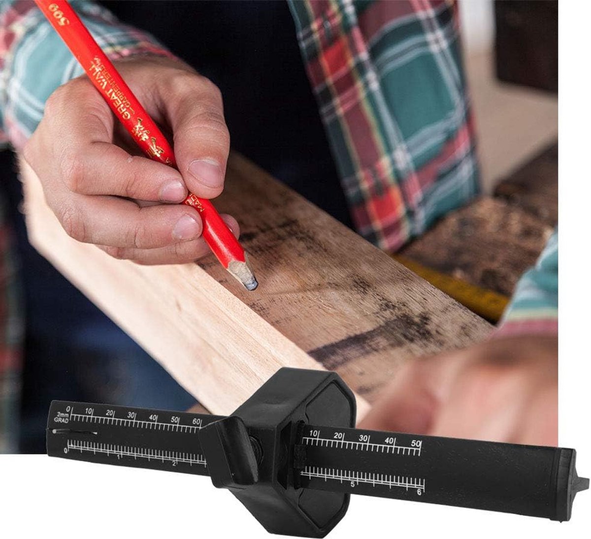 Parallelle Markering meter - Lijntekenaar - Hout Metaal - Verstelbare Breedte - 0-150 Mm - Zilver