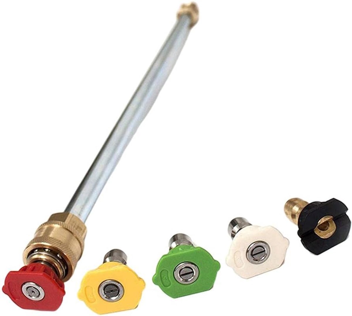 Hogedrukreiniger Tips Set - Verlengstaf Accessoires - Krachtig Reinigen - 5 Verschillende Sproeikoppen - 16 Inch Lans - Meerkleurig