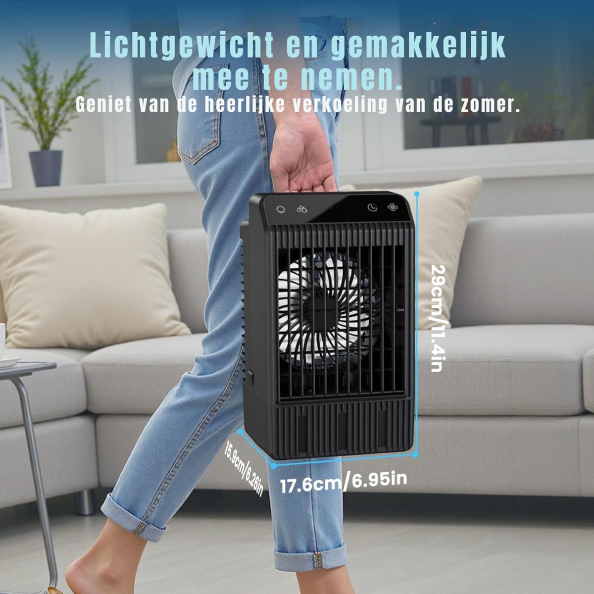 DnA® Airco Zonder Afvoerslang - Mobile Airco - Aircooler - Energy Class A++ - 1L Water Tank - Zwart - 20cm x 16cm x 25cm – foto 2