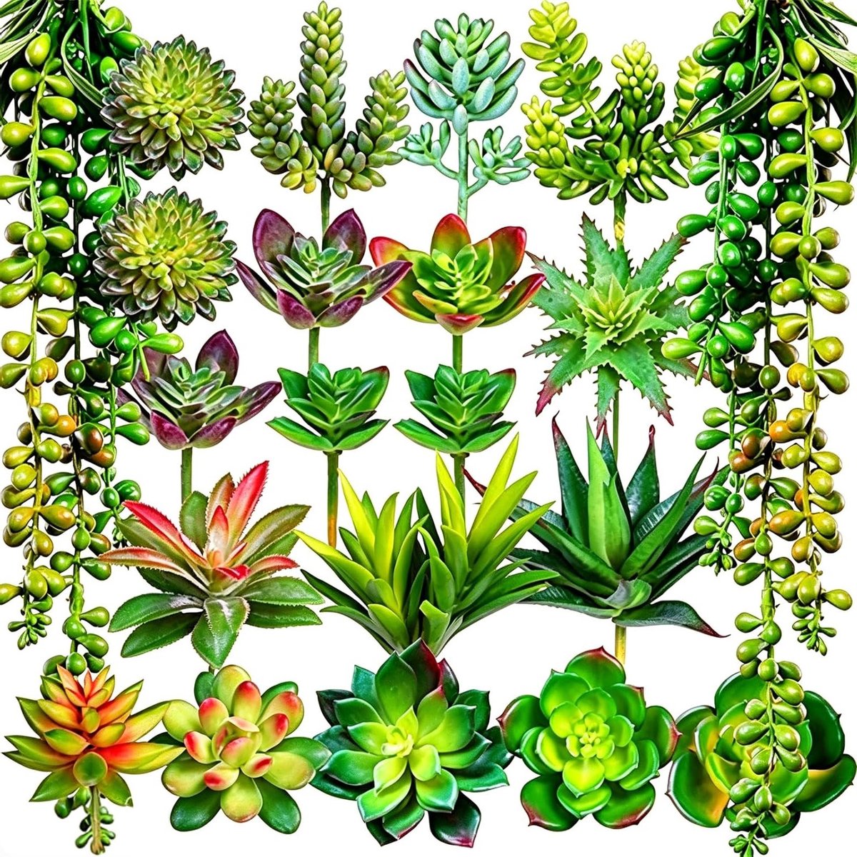 Set van 19 Kunstplanten voor Huisdecoratie - Groene Succulenten en Vleesetende Planten voo