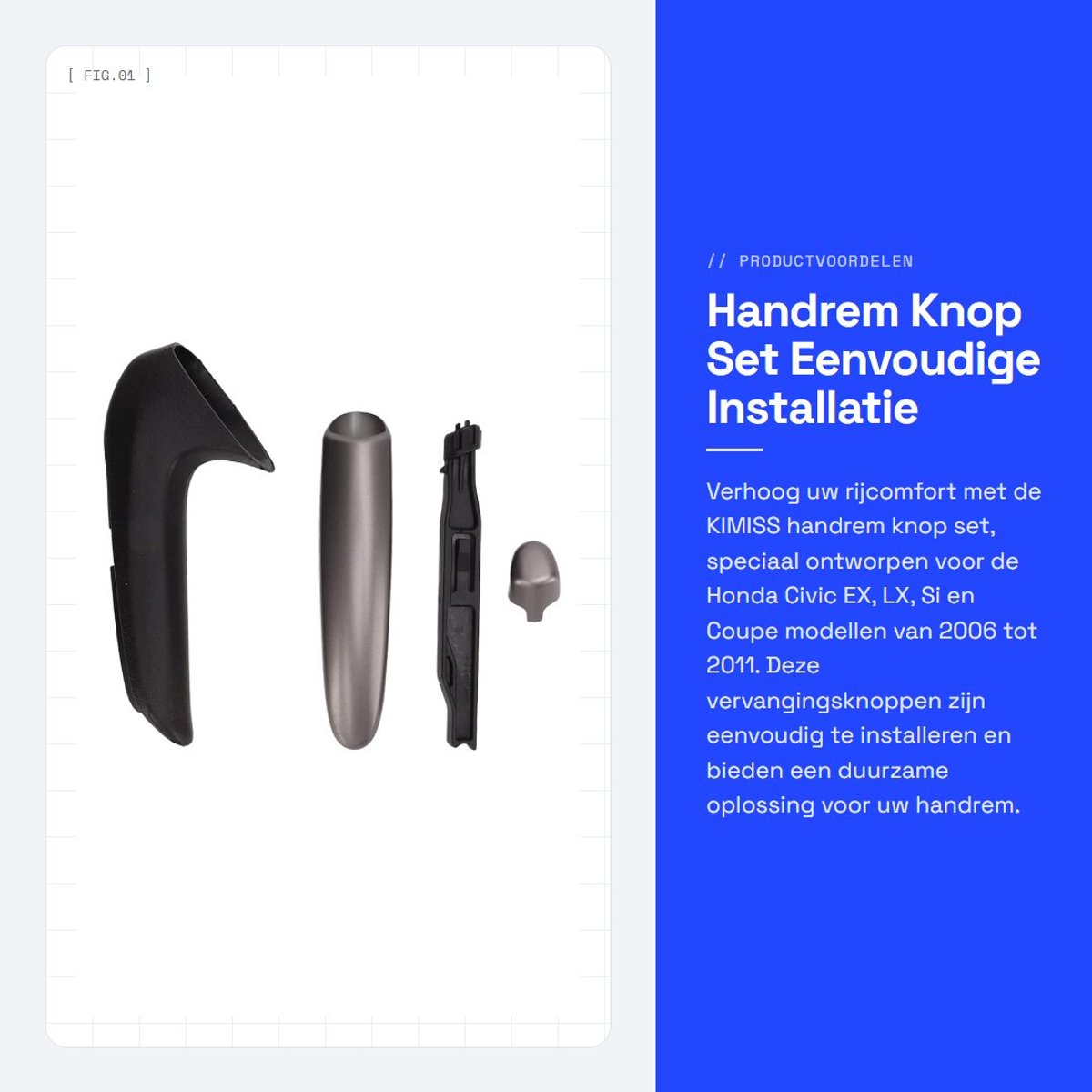 Dailygoods- Handremknop Vervangingsset - Geschikt voor Civic EX/LX/Si 2006-2011 - Duurzaam ABS Materiaal - Eenvoudige Installatie - Onderdeelnummer 47115 SNA A82ZA - Handrem