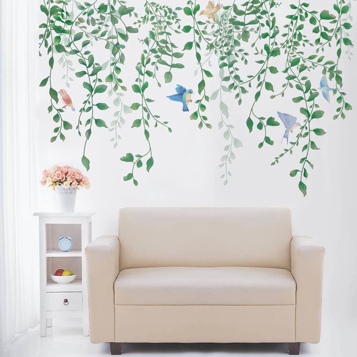 Dailygoods- Muursticker Groene Plant - Wanddecoratie Slaapkamer - Wanddecoratie Woonkamer - Muurstickers Kinderkamer - Eenvoudig aan te brengen - 100% Vriendelijk vinyl