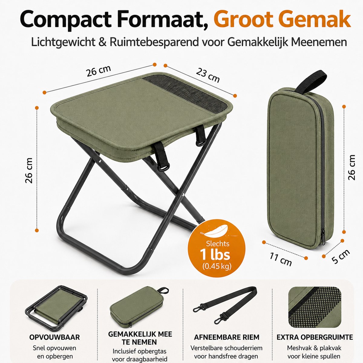 Heuts Goods - Mini Campingstoel - Vouwstoel - Campingstoel Opvouwbaar - Strandstoel - Kampeerstoel - Makkelijk Draagbaar - Inklapbaar - Lichtgewicht - Groen — cadeau in Sport & Outdoor - foto 5