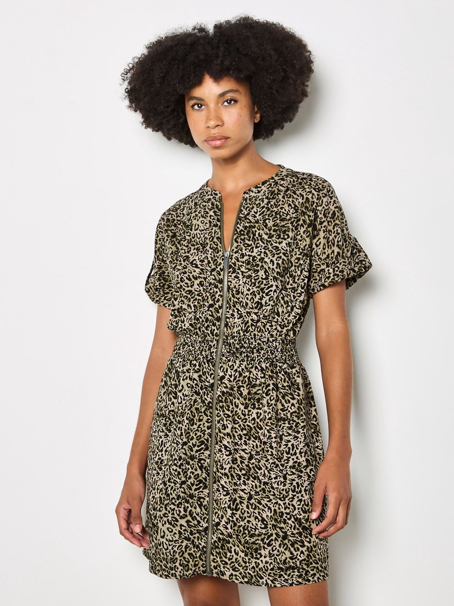 Mini-jurk met ritssluiting en luipaardprint