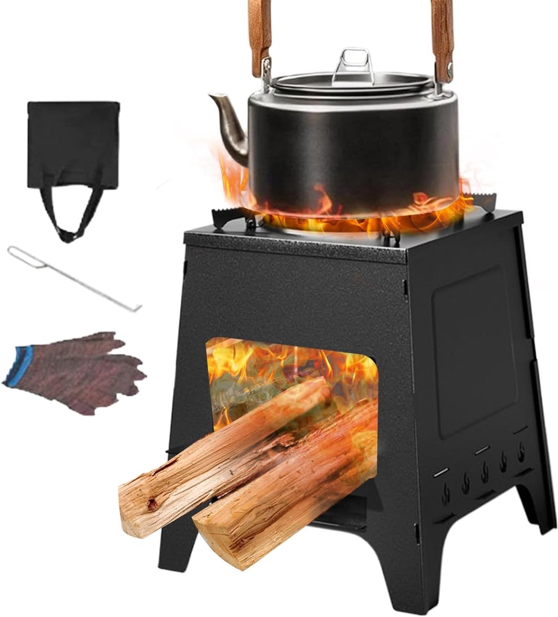 Buiten Houtkachel - Campingkachel Verwarmer - Buiten Koken - Efficiënt Hulpbron Gebruik - 32 x 25.5 x 8 cm - Zwart