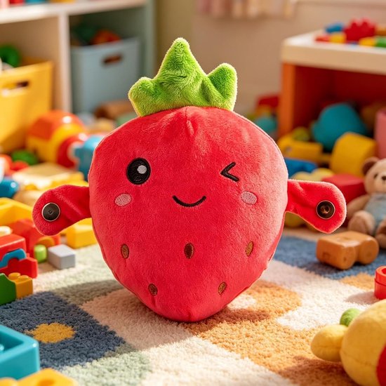 Muziek Pluche Speelgoed - Aardbei Kussen - Zintuiglijk Spel - Interactieve Melodie - 22.9 x 22.4 cm - Rood — afbeelding 2