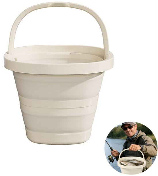 1 stuk - Opvouwbare wateremmer - Grote inhoud - Draagbaar - Draagbare visemmer - Handemmer - Geschikt voor tuinreiniging, autowassen, kamperen en vissen (5 L, beige)