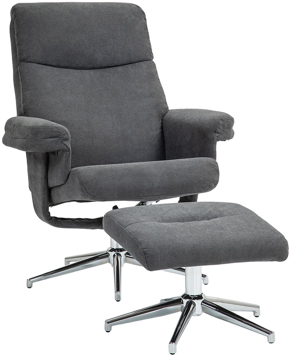 Merax Relaxfauteuil Met Voetenbank - Donkergrijze Verstelbare Fauteuil Met Zachte Bekledin