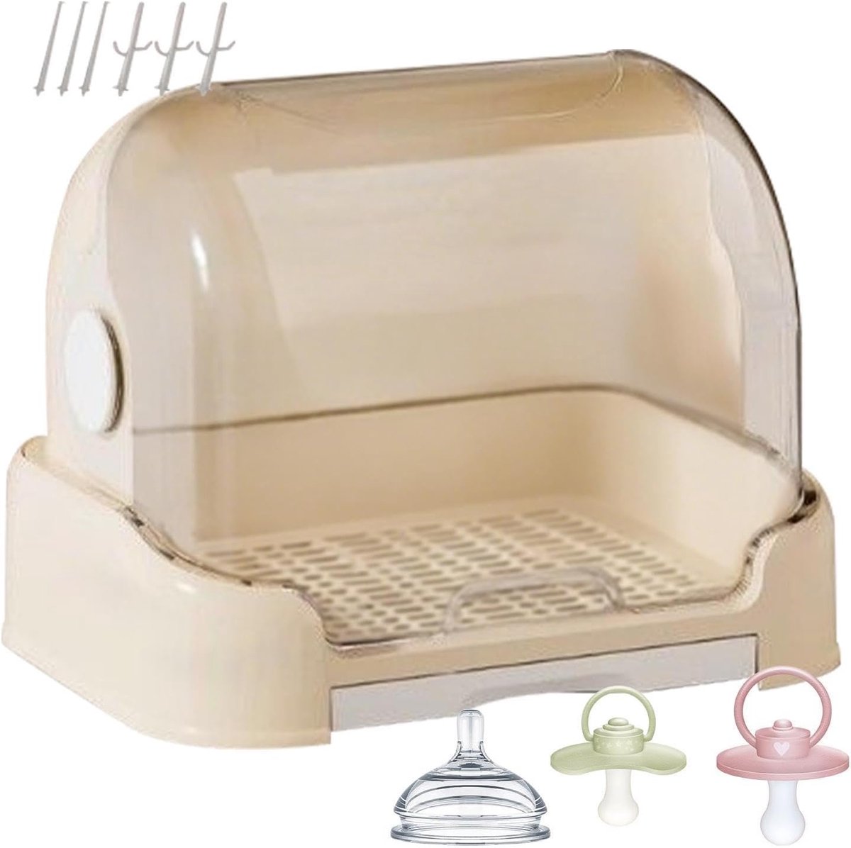 Opbergdoos Babyflessen - Baby Organizer - Babykamer Organiseren - Stofdichte Klepdeksel - 31.5 x 25.5 x 25 cm - Wit