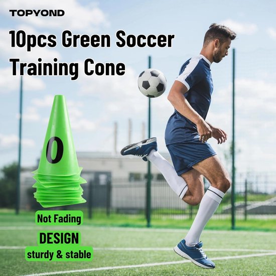 Voetbaltrainingskegels - Markeerschijven - Sport Training - Genummerd Ontwerp - 10 Stuks - Heldergroen — afbeelding 2