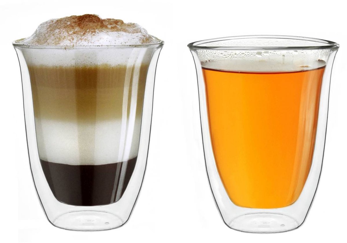 Creano dubbelwandige glazen 250ml "DG-V", set van 2, thermoglas dubbelwandig van borosilicaatglas, koffieglazen, theeglazen, latte glazen, dubbelwandige glazen