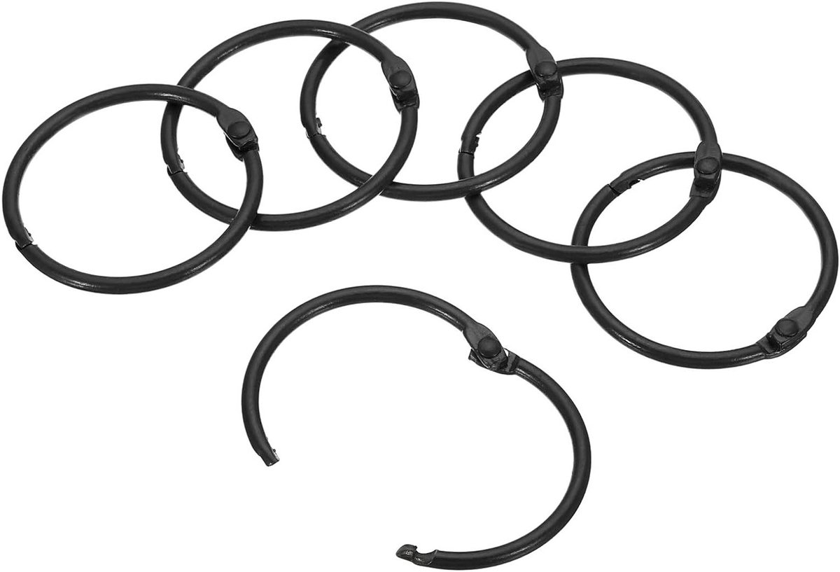 Losse bladringen 4,6 cm OD 1,5 inch ID, 10 stuks ringboekringen van staal voor plakboeken, notitieboeken en fotoalbums, zwart