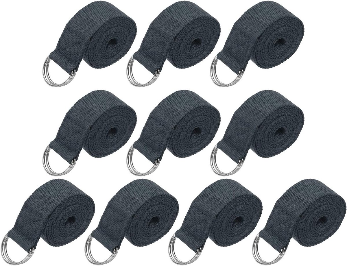Yogariem voor stretchen en fitness, 10 stuks, verstelbare katoenen stretchbanden voor pilates en yoga, donkergrijs