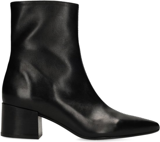 Manfield Manfield - Dames - Zwarte leren enkellaarsjes met hak - Maat 41 | bol