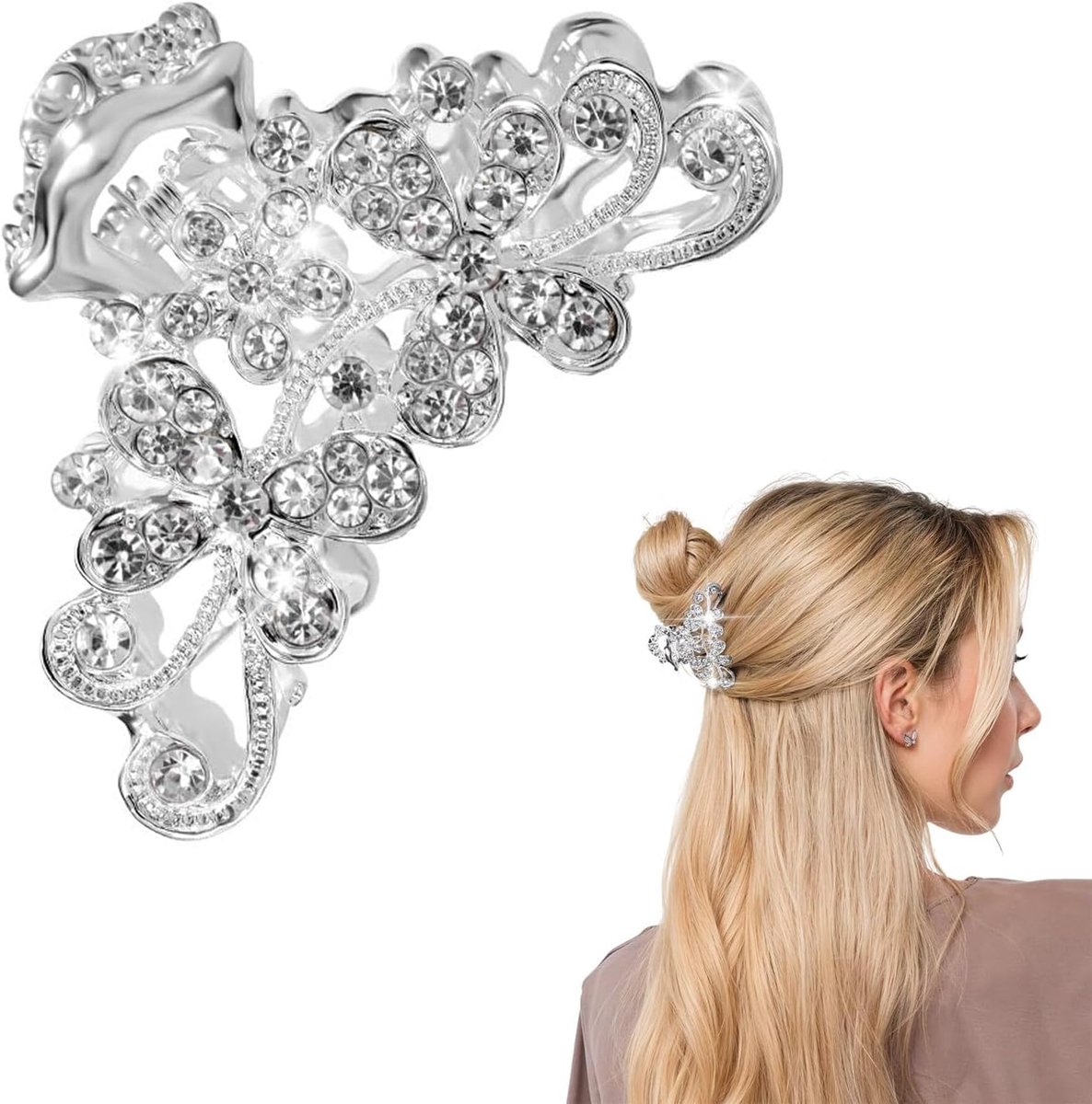 Damen, Strass Haarklammer voor Vrouwen Glitters Zilver Legering Vintage Bling Haaraccessoire voor Feest Bruiloft Avond