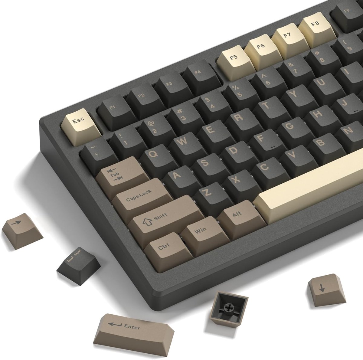 138 Double Shot, Cherry PBT sublimatie keycaps ANSI US 60 65 75 100% voor 61/64/68/84/87/100/104/108 retro mechanisch gamingtoetsenbord, bruin/grijs