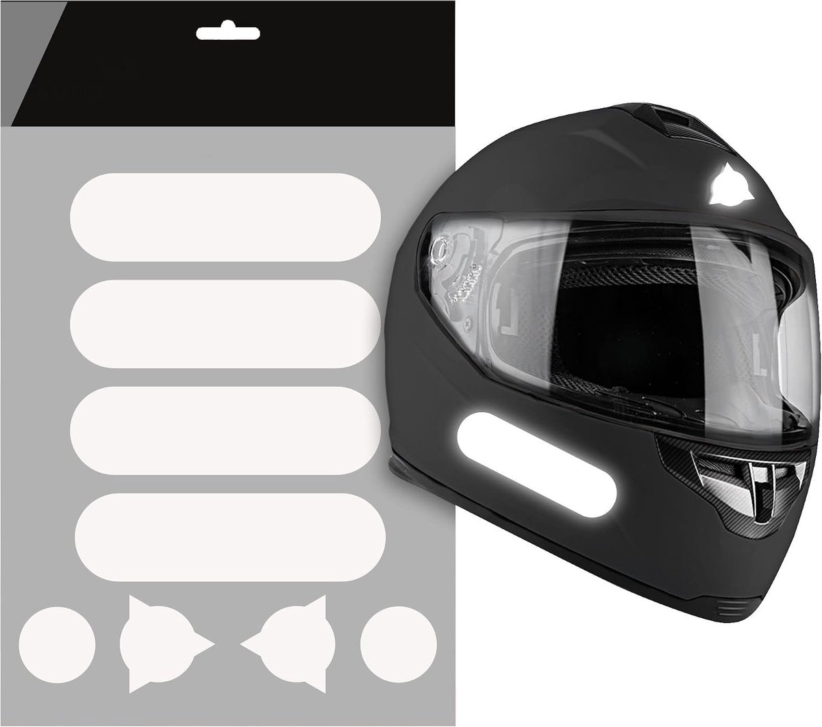 Reflective Motorbike Helmet Stickers 8 Units | Motorcycle Helmet Stickers with Racing Design Weatherproof and Sun Resistant | Reflective White/Silber
