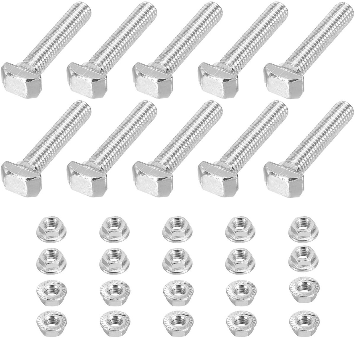 M5x25 hamerkopschroef T-schroef, 10 stuks T-moer hamerkopschroeven met 10 stuks zeskantflensmoeren voor 2020 serie Europese standaard aluminium profiel