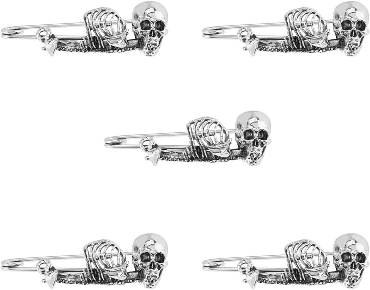 5 stuks schedel stijl pin, gotische broche gesp, kostuum accessoire