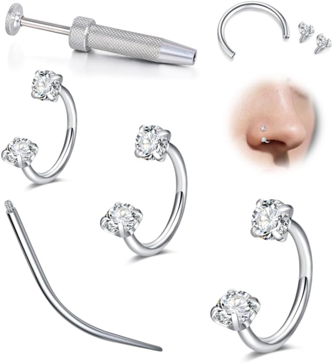 3Pcs 20G Septum Piercing Sieraden Hoefijzer Neus Ring, 6mm 7mm 8mm Paard Schoen Neus Ring Hoefijzer Piercing, Roestvrij Staal Kraakbeen Helix Tragus Oorbel Labret Kleine Ringen Zilver Goud