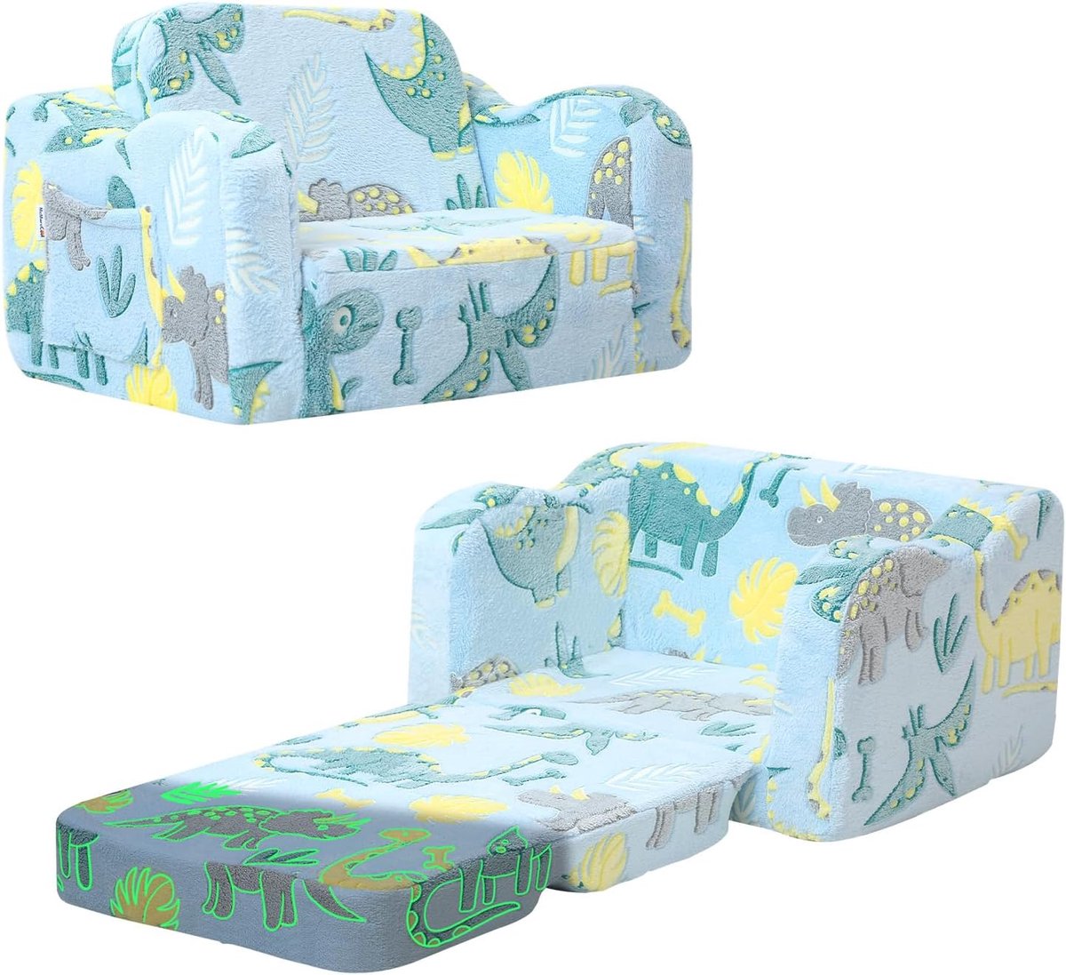 Kinderbank, 2-in-1 uitklapbaar slaapbank en stoel, mini-bank voor knuffelhoek kinderkamer, speelbank voor meisjes en jongens, blauw