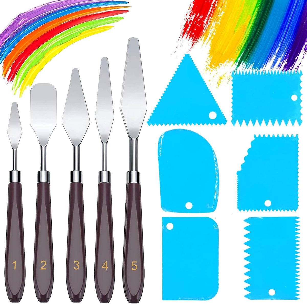 11 stuks schildermessenset, 5 schilderspatel + 6 messpatel, roestvrijstalen paletmesset, schildermessen, schilderschraper, paletgereedschap, spatels voor olieverfschilderij