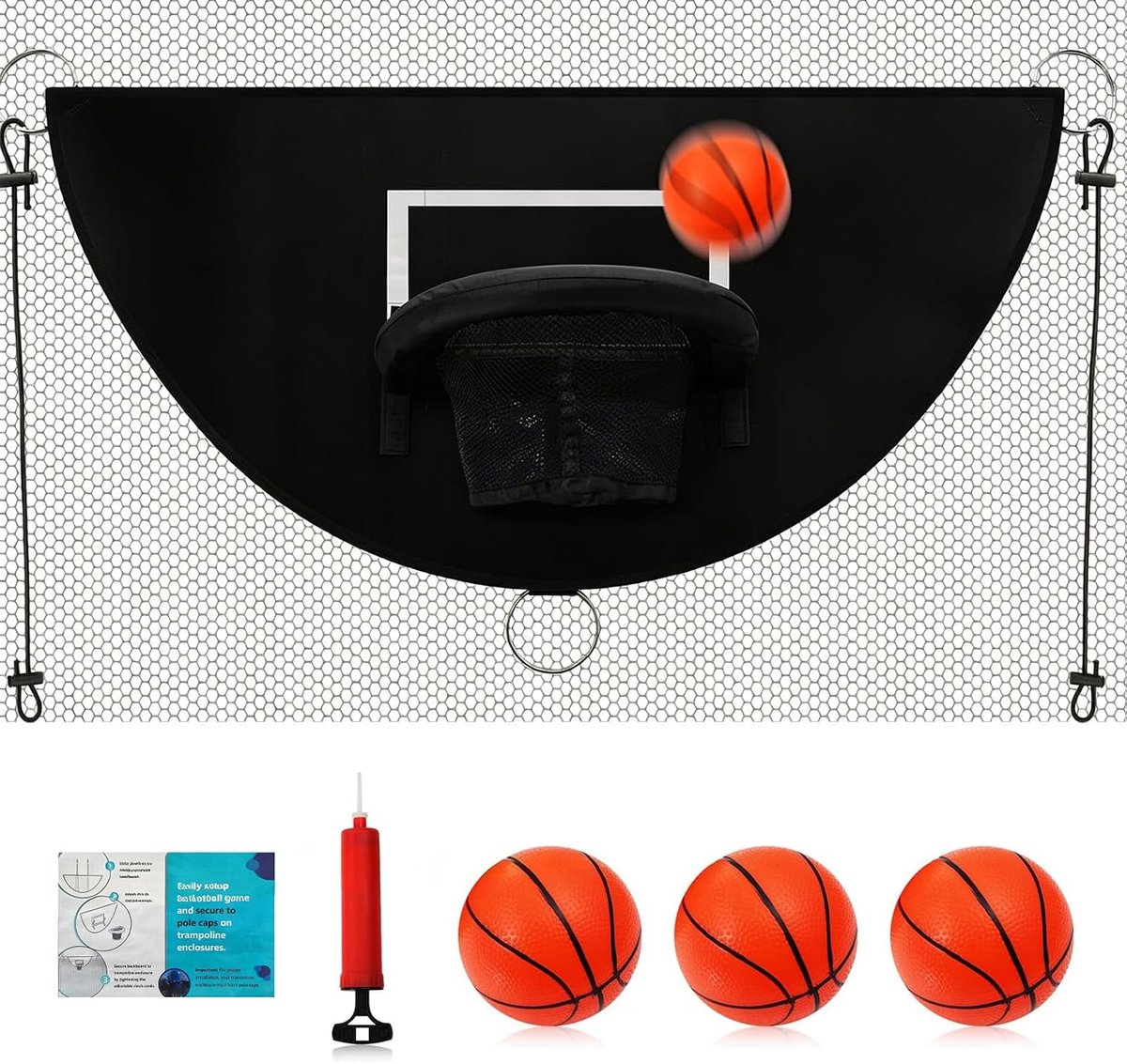 Trampoline basketbalmand - mini-basketbalmand - waterdicht - met 3 mini-basketballen - ShopVlot