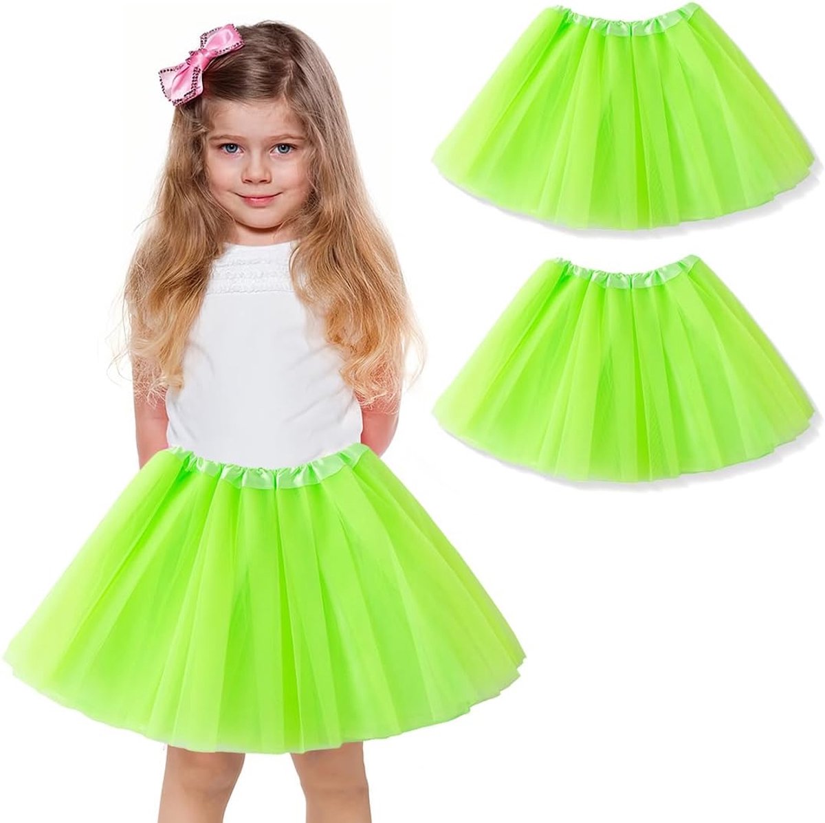 2 x tutu-rok, ballet, dansrok, feestrok voor meisjes, tutukostuum, tule-tutu voor dansfeesten voor meisjes, tule rok, tutu balletrok, ballet petticoat, balletjurk (vruchtgroen, 3 lagen)